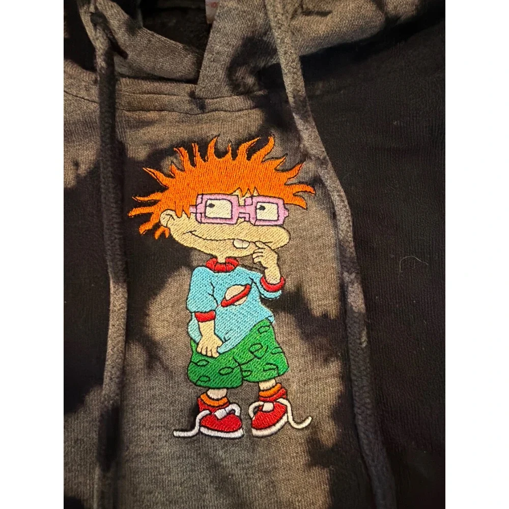 Nickelodeon Rugrats Chuckie‎ Finster Acid Wash Bleach Hoodie Black Small 2021